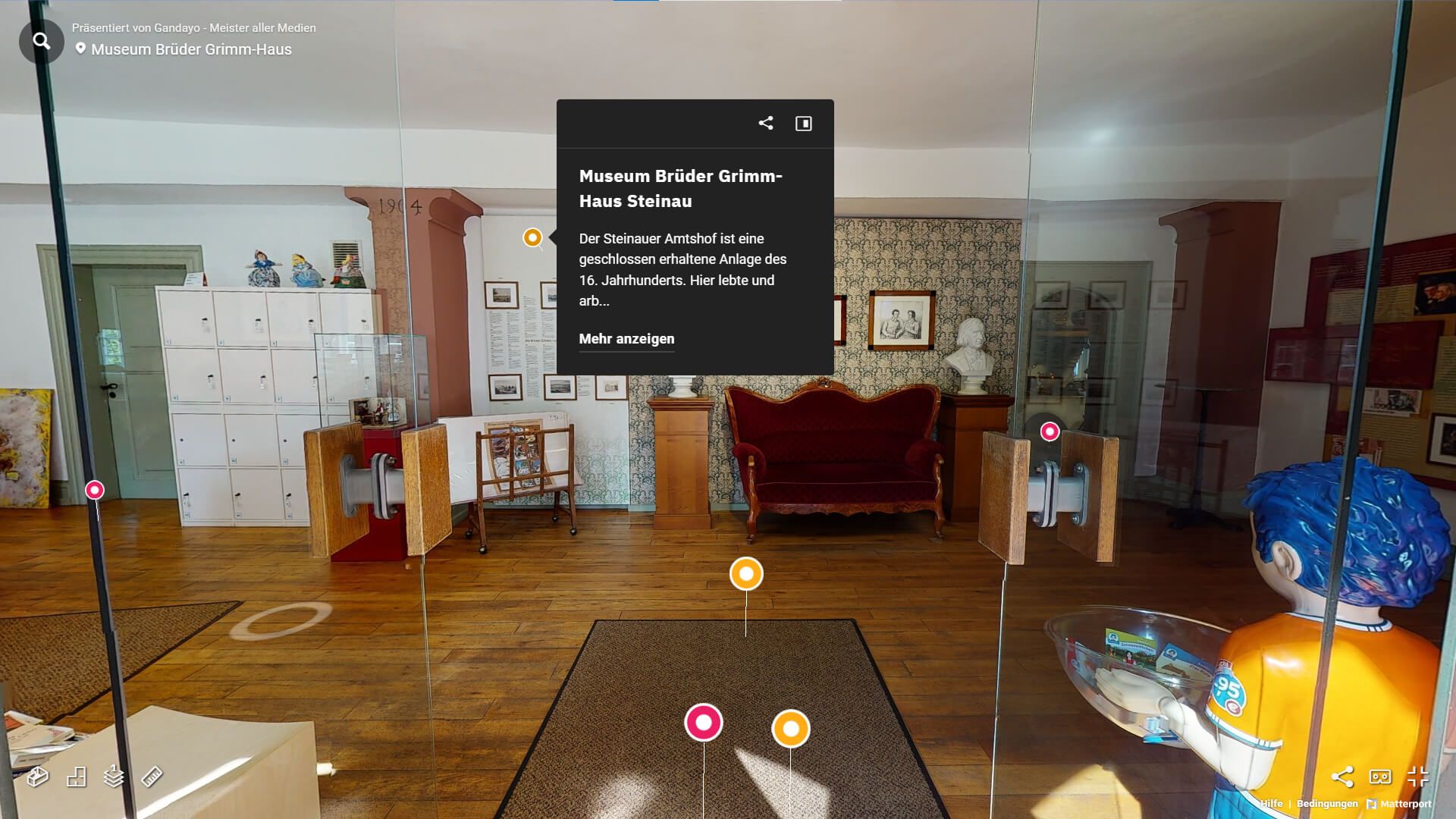 Virtueller Museumsbesuch mit Matterport, © Matterport / Brüder-Grimm-Haus